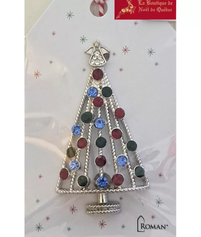 Boutique de Noël Bijoux*Shiny Metal And Glass Tree Shaped Festive Brooch