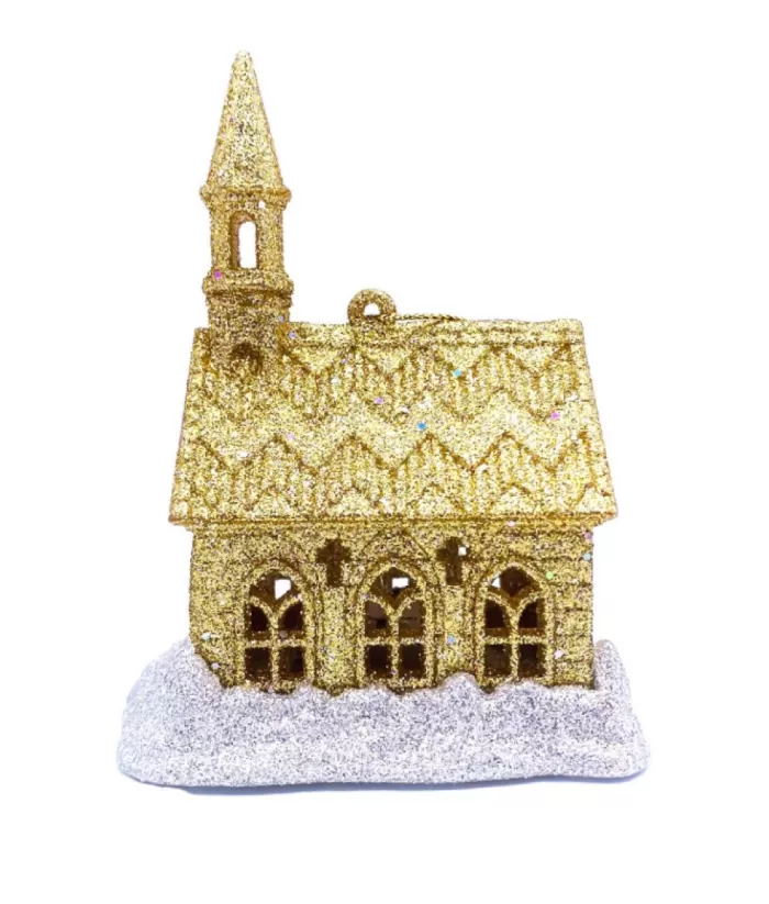 Boutique de Noël Silver And Gold Led Church Ornament