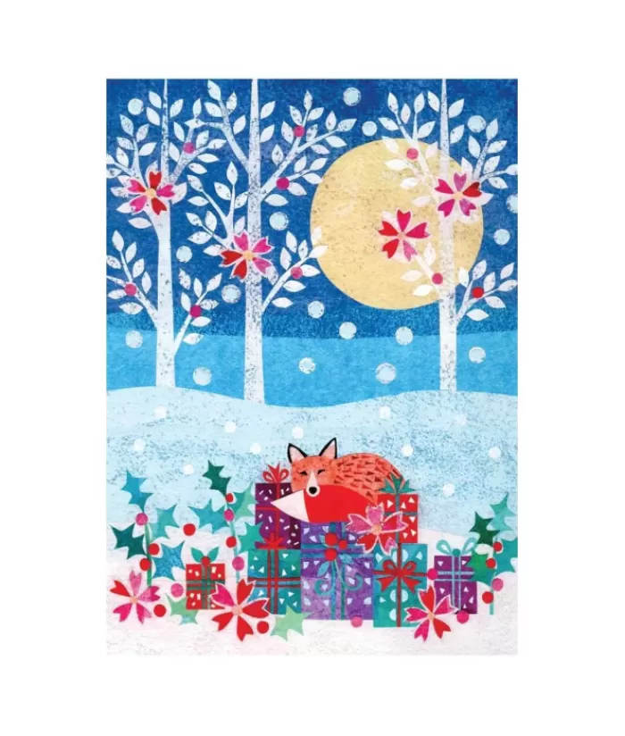 Boutique de Noël Cartes De Noël*Single Christmas Card, Red Fox With Christmas Gifts.