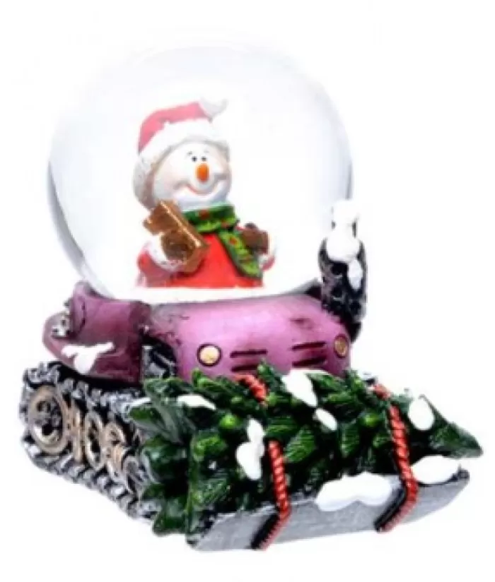 Boutique de Noël Boules De Neige*Snowman On Pink Snowmobile Mini-Snowglobe