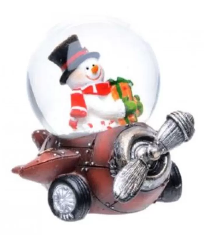 Boutique de Noël Boules De Neige*Snowman On Red Plane Mini-Snowglobe