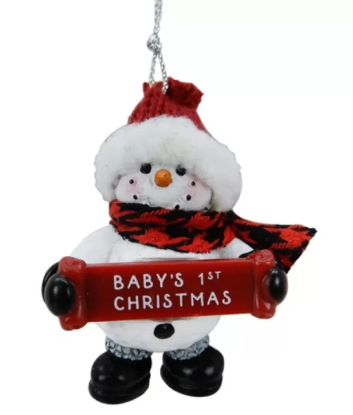 Boutique de Noël Snowman With Banner, Message, "Baby`S 1St Christmas", Ornament