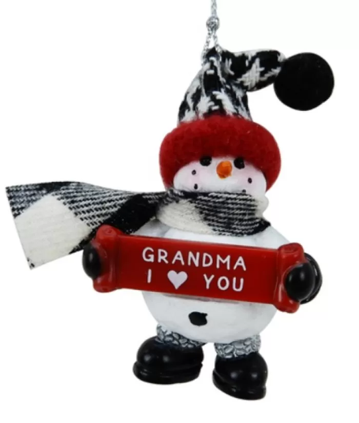 Boutique de Noël Bonhommes De Neige*Snowman With Banner, Message, "Grandma I Love You ", Ornament