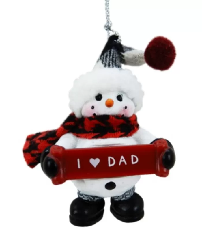 Boutique de Noël Famille & Amitiés*Snowman With Banner Message "I Love Dad" Ornament