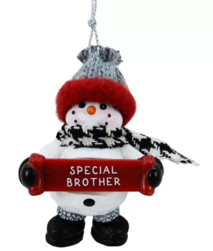 Boutique de Noël Famille & Amitiés*Snowman With Banner, Message, "Special Brother", Ornament