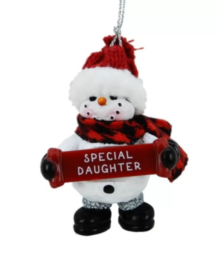 Boutique de Noël Famille & Amitiés*Snowman With Banner, Message, "Special Daughter", Ornament