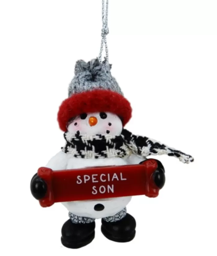 Boutique de Noël Famille & Amitiés*Snowman With Banner, Message, "Special Son", Ornament