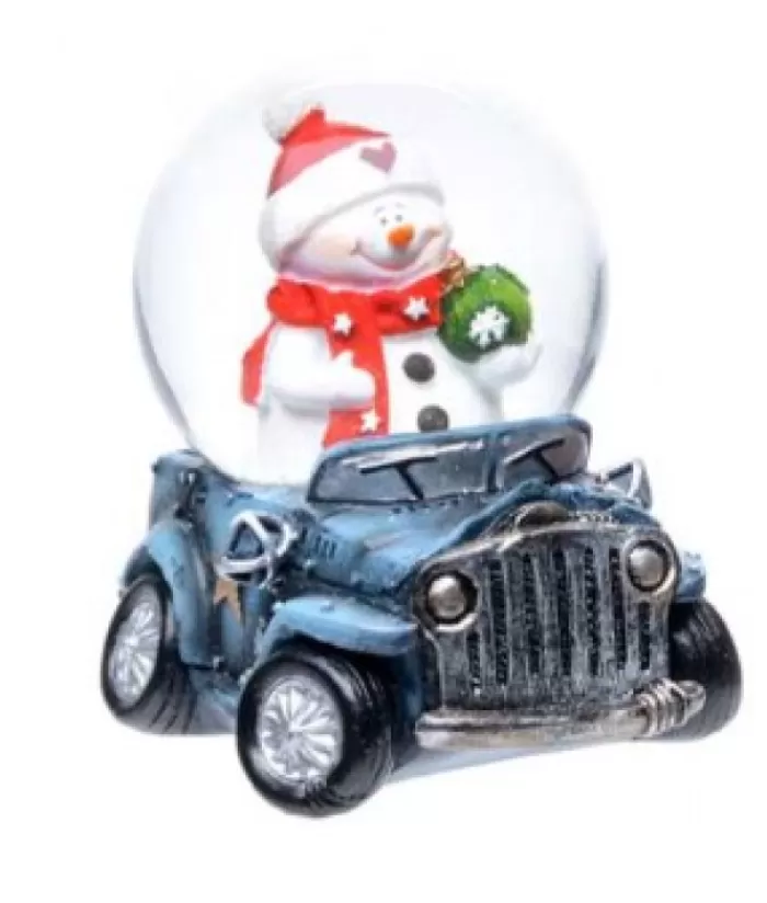 Boutique de Noël Boules De Neige*Snowman With Blue Car Mini-Snowglobe