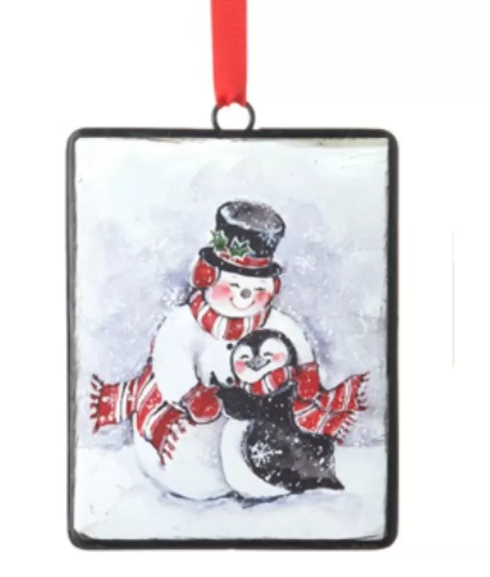 Boutique de Noël Animaux*Snowman With Penguin Friend, Metal Ornament