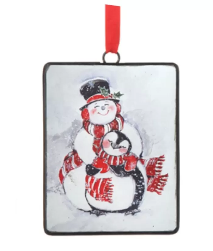 Boutique de Noël Bonhommes De Neige*Snowman With Penguin Friend, Metal Ornament