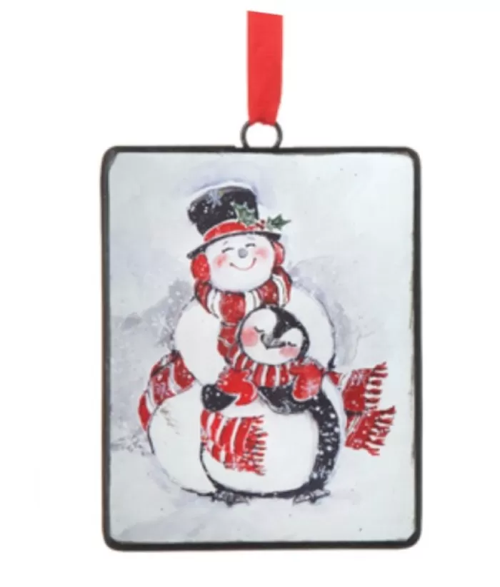 Boutique de Noël Snowman With Penguin Friend, Metal Ornament