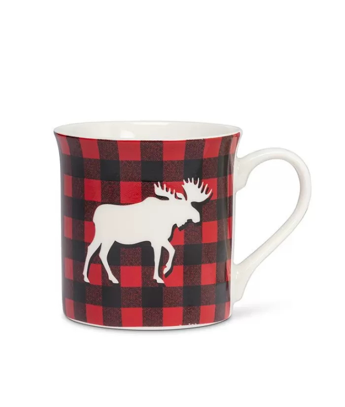 Boutique de Noël Vaisselle Souvenirs*Souvenir Mug, Buffalo Plaid With Moose Silhouette Design