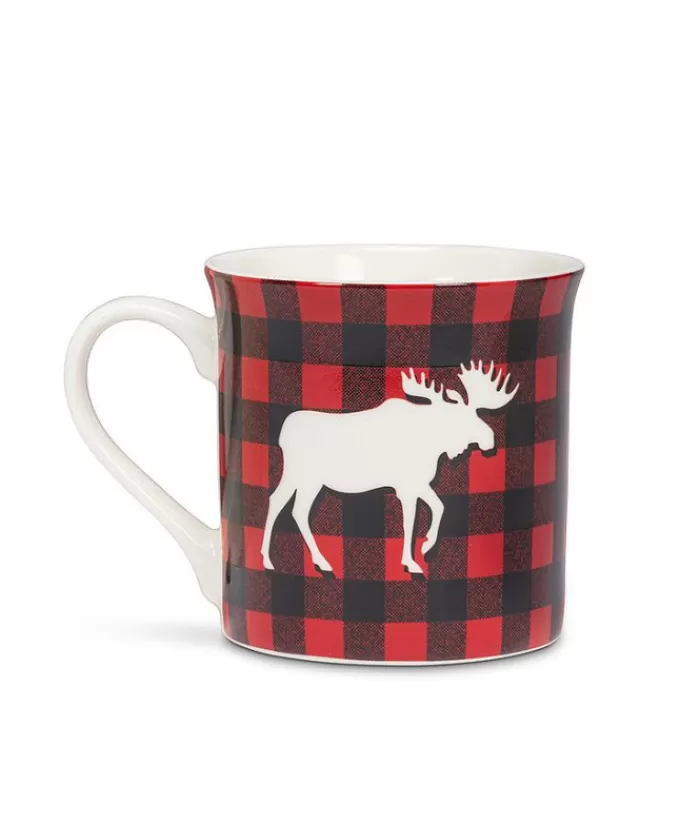 Boutique de Noël Vaisselle Souvenirs*Souvenir Mug, Buffalo Plaid With Moose Silhouette Design