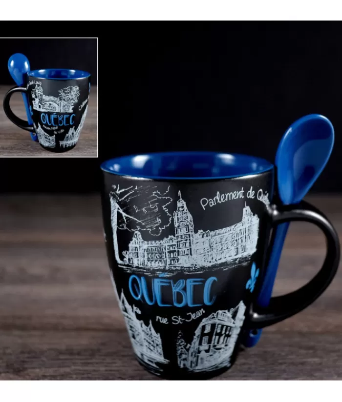 Boutique de Noël Vaisselle Souvenirs*Souvenir Of Québec Mug, With Spoon, 12 Oz