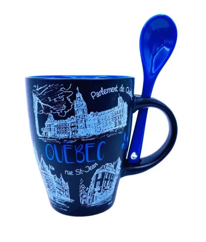 Boutique de Noël Vaisselle Souvenirs*Souvenir Of Québec Mug, With Spoon, 12 Oz