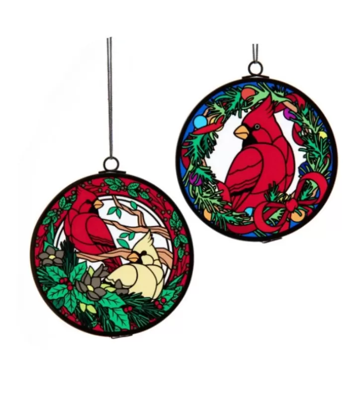 Boutique de Noël Stained Glass Ornament, Cardinal And Tan Bird