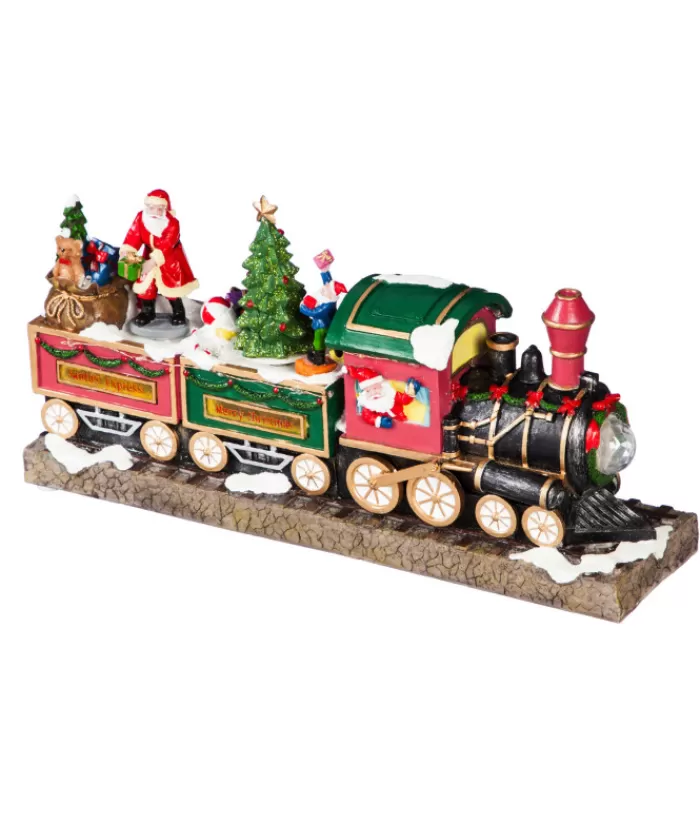 Boutique de Noël Pièces Animées Musicales*Table Ornament, Musical Train, With Santa And Elves. Measures 15 Inches.