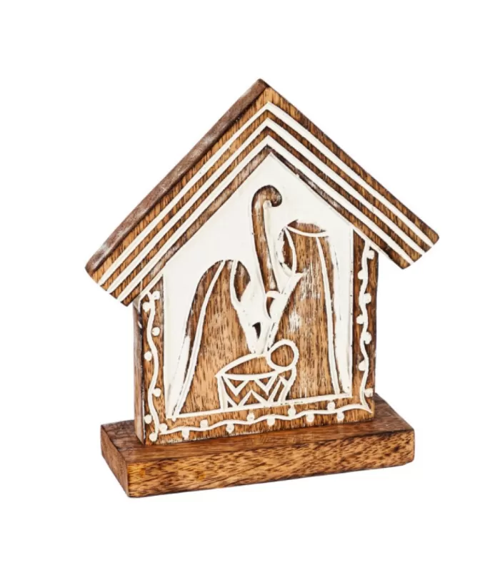 Boutique de Noël Table Ornament, Wooden Carving, The Nativity, Measures 7"