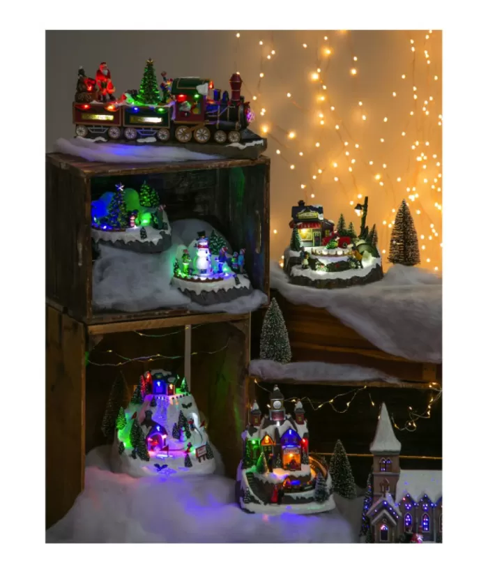 Boutique de Noël Table Piece, Animated Mountain Train Station, Led Lighting.