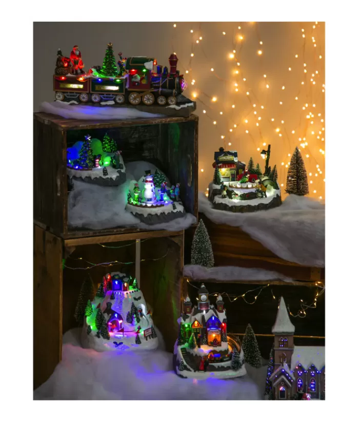 Boutique de Noël Produits Usb & Del*Table Piece, Animated Mountain Train Station, Led Lighting.