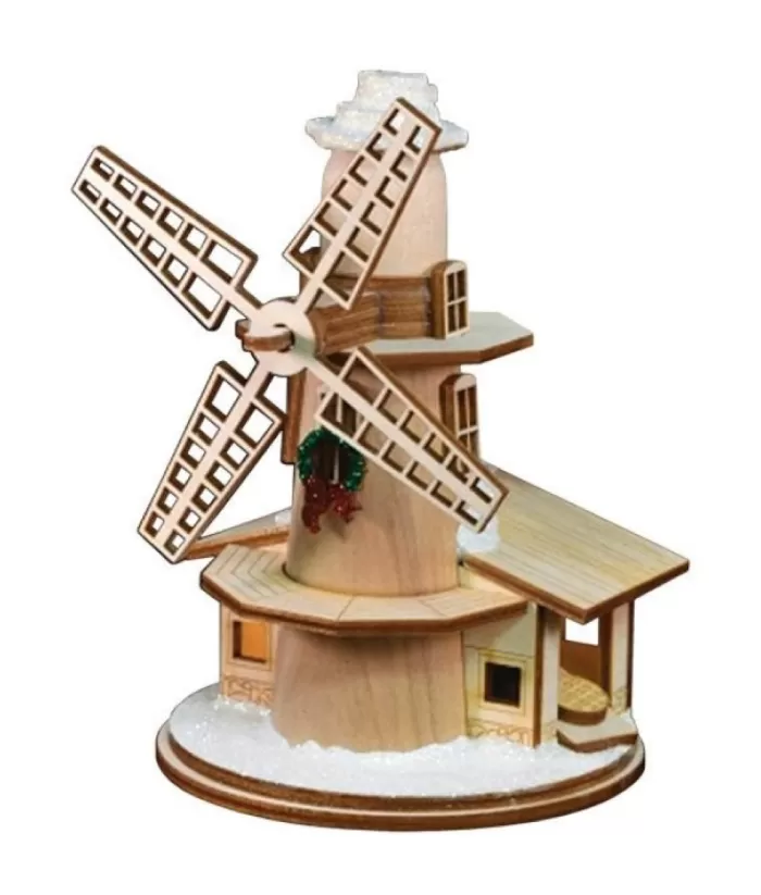 Boutique de Noël Table Piece, German Village Windmill, Led Lit