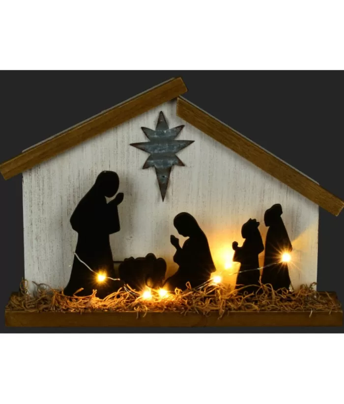 Boutique de Noël Table Piece, Nativity Scene In Wood, With Led Illumination