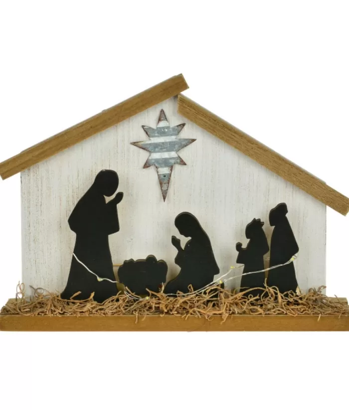 Boutique de Noël Table Piece, Nativity Scene In Wood, With Led Illumination