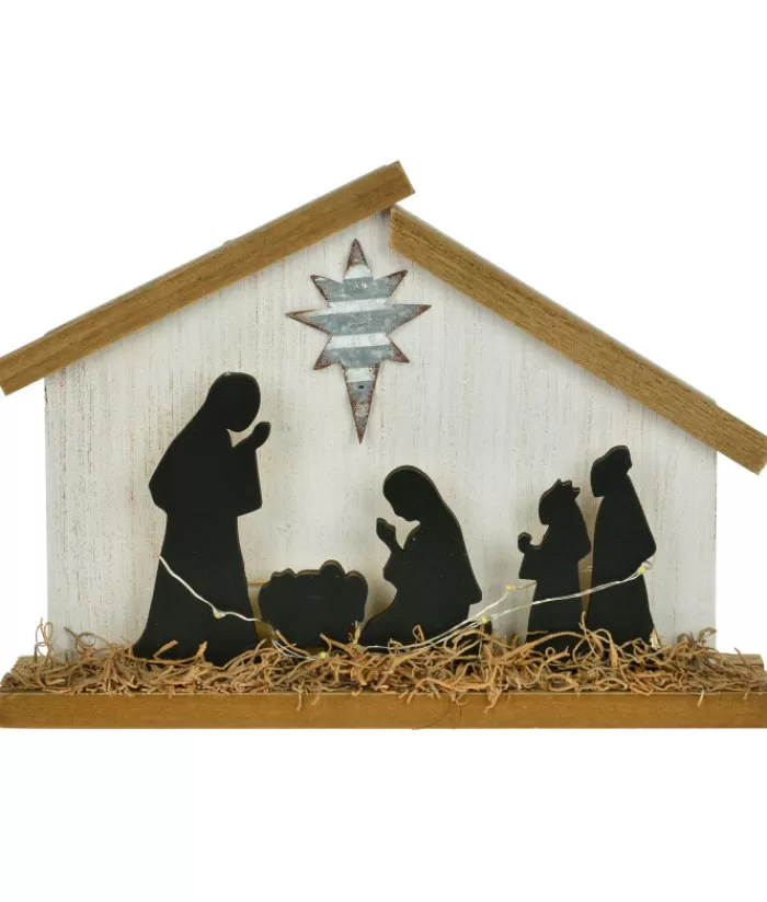 Boutique de Noël Religion & Creches*Table Piece, Nativity Scene In Wood, With Led Illumination