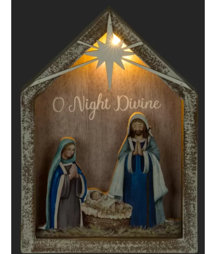 Boutique de Noël Table Piece, The Holy Family In Wood, With Illumination