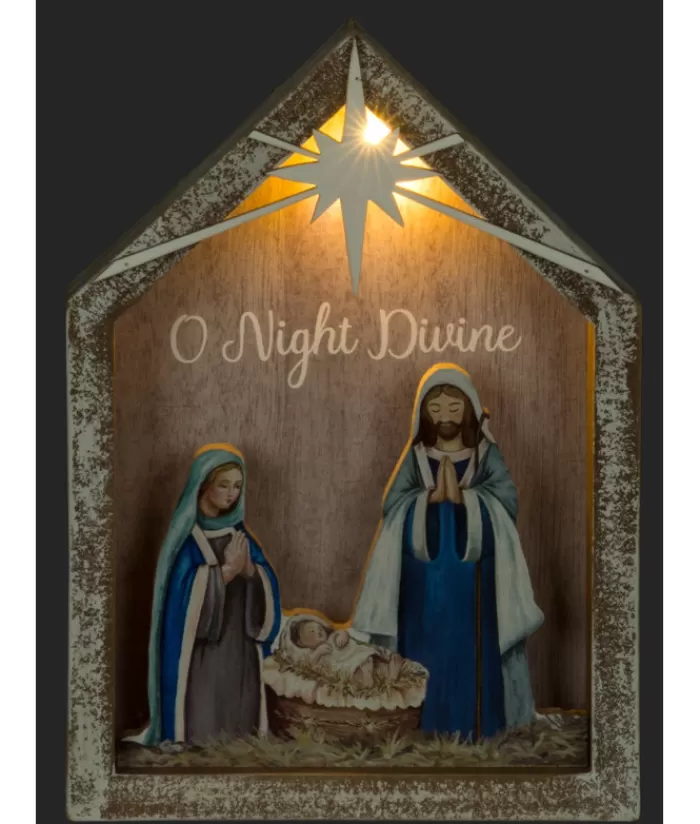 Boutique de Noël Religion & Creches*Table Piece, The Holy Family In Wood, With Illumination