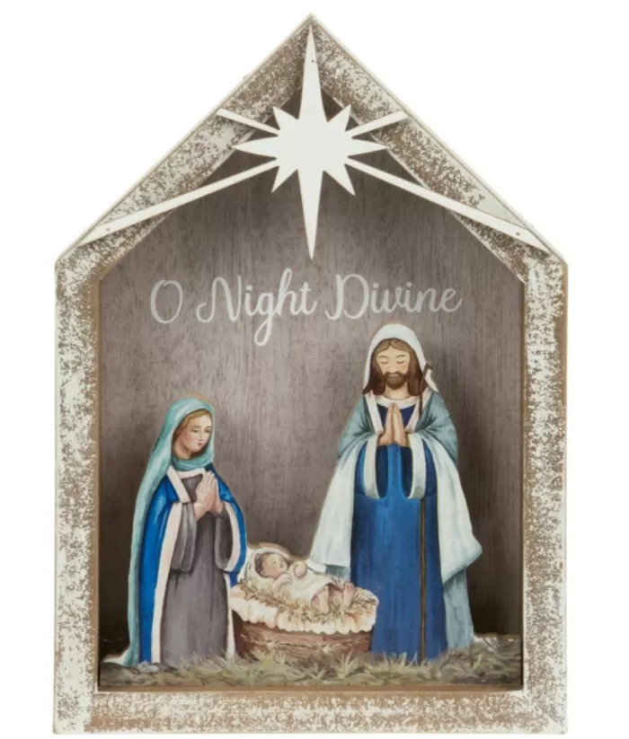 Boutique de Noël Table Piece, The Holy Family In Wood, With Illumination