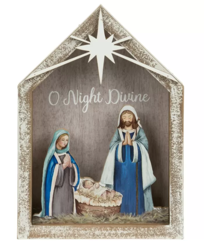 Boutique de Noël Religion & Creches*Table Piece, The Holy Family In Wood, With Illumination