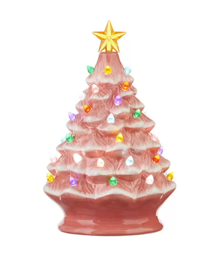 Boutique de Noël Produits Usb & Del*Table Top Decoration, Illuminated (Led) Pink Ceramic Xmas Tree, Measures 8"