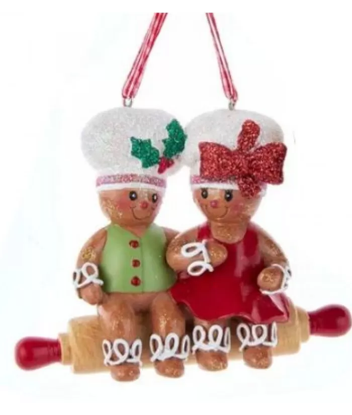 Boutique de Noël Pains D'épices & Bonbons*Tree Ornament, Gingerbread Couple On Rolling Pin