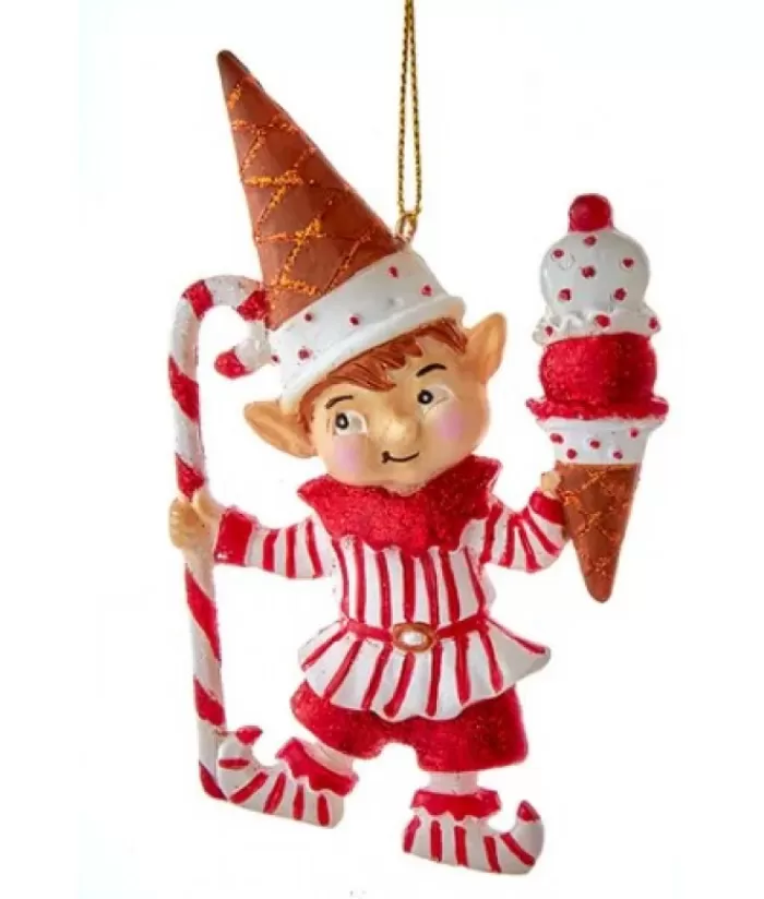 Boutique de Noël Pains D'épices & Bonbons*Tree Ornament, Peppermint Elf With Ice Cream Cone