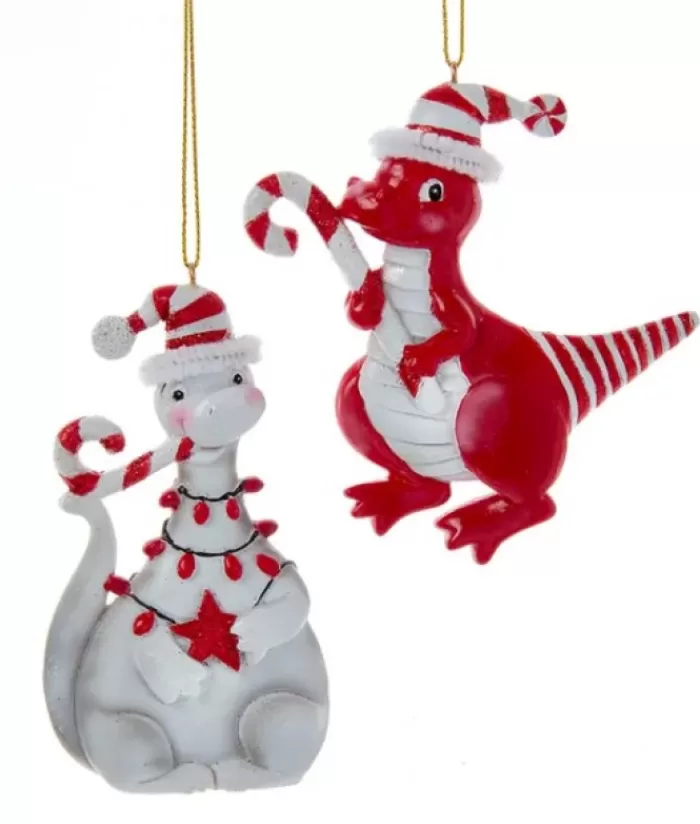 Boutique de Noël Pains D'épices & Bonbons*Tree Ornament, Red Dinosaur With Peppermint Cane