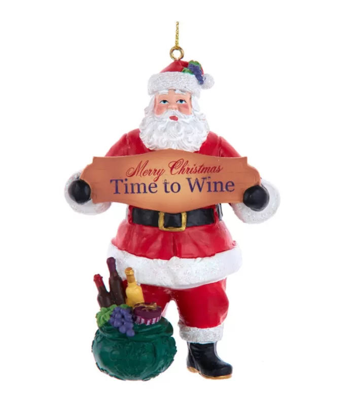 Boutique de Noël Tree Ornament, Santa With Sign "Time To Wine"