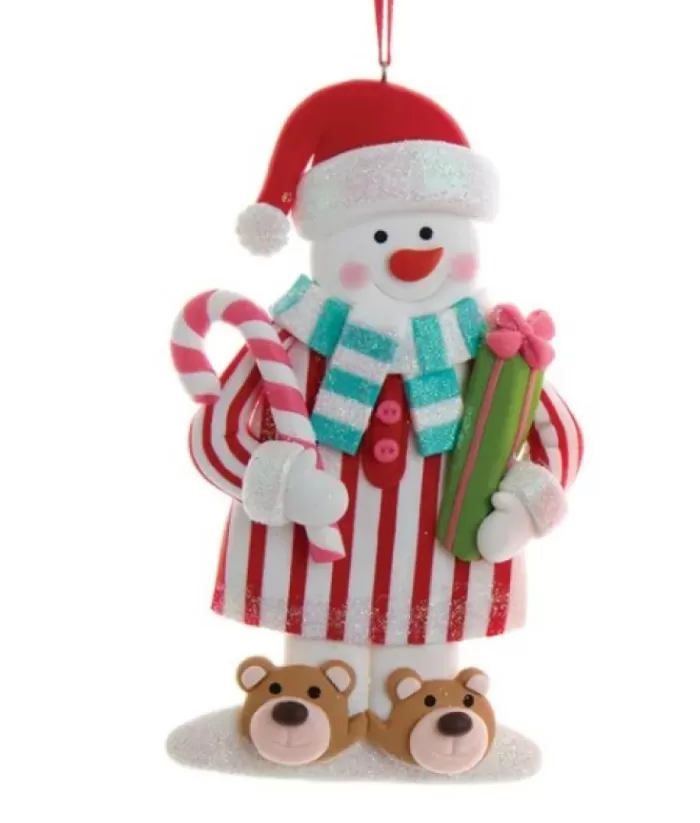 Boutique de Noël Tree Ornament, Snowman In Candy Cane Pajamas