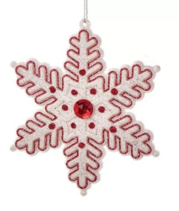 Boutique de Noël Pains D'épices & Bonbons*Tree Ornament, White And Red Candy Cane Snowflake