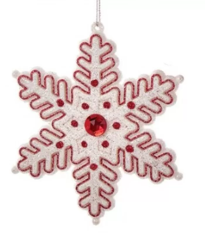 Boutique de Noël Tree Ornament, White And Red Candy Cane Snowflake