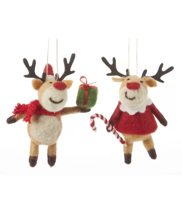 Boutique de Noël Tree Ornament, Woolen Reindeer Carrying A Gift