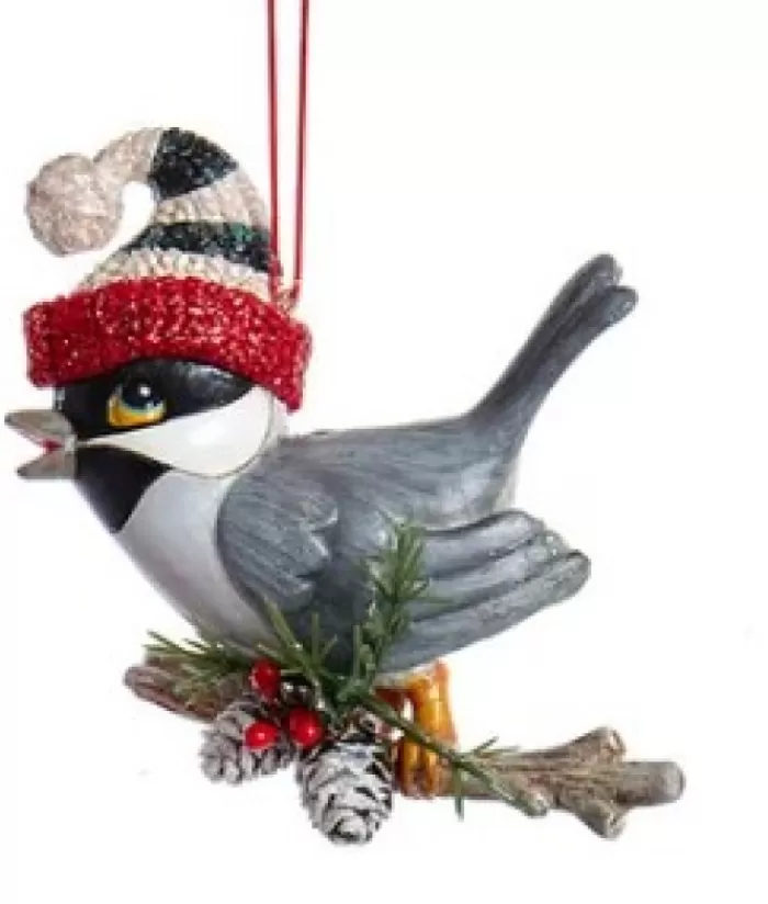 Boutique de Noël Animaux*Whimsical Chickadee With Santa Hat, Ornament