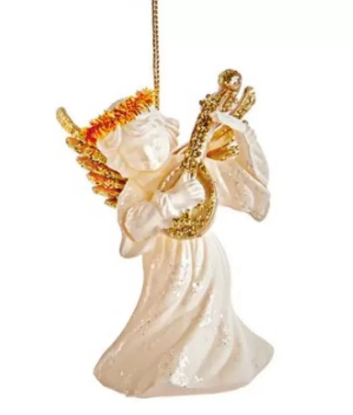 Boutique de Noël White And Gold Angel With Mandolin Ornament