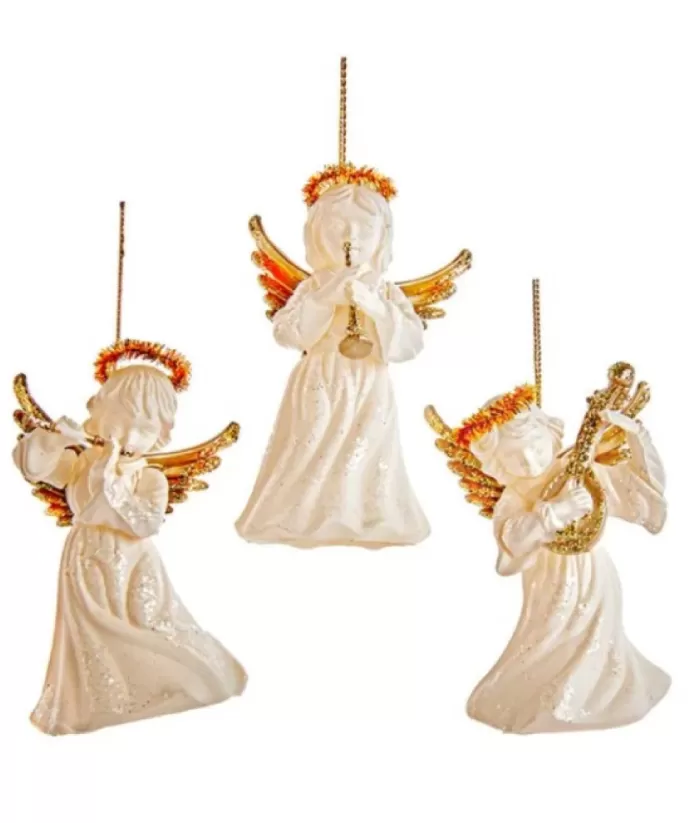 Boutique de Noël White And Gold Angel With Mandolin Ornament