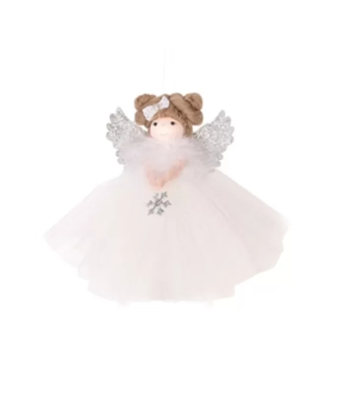 Boutique de Noël White Fabric Angel Ornament With Snowflake Design