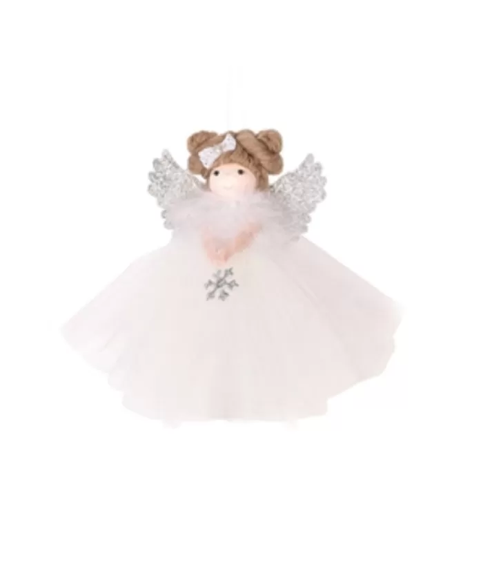 Boutique de Noël Anges & Père Noël*White Fabric Angel Ornament With Snowflake Design