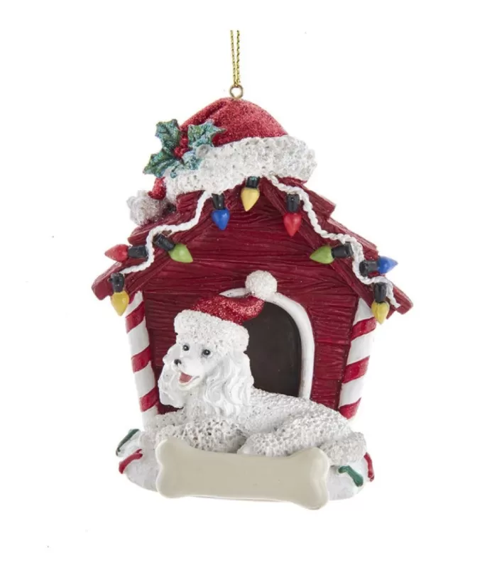 Boutique de Noël White Poodle Ornament With Doghouse