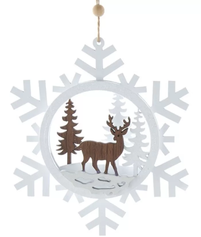 Boutique de Noël White Snowflake With Deer Ornament