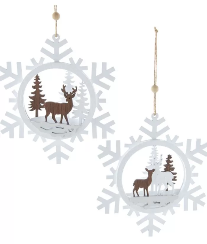 Boutique de Noël White Snowflake With Deer Ornament