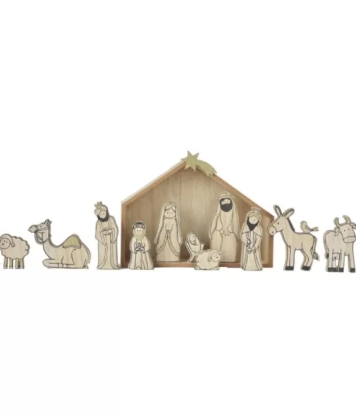 Boutique de Noël Wood Grain Nativity Scene, 12 Pcs